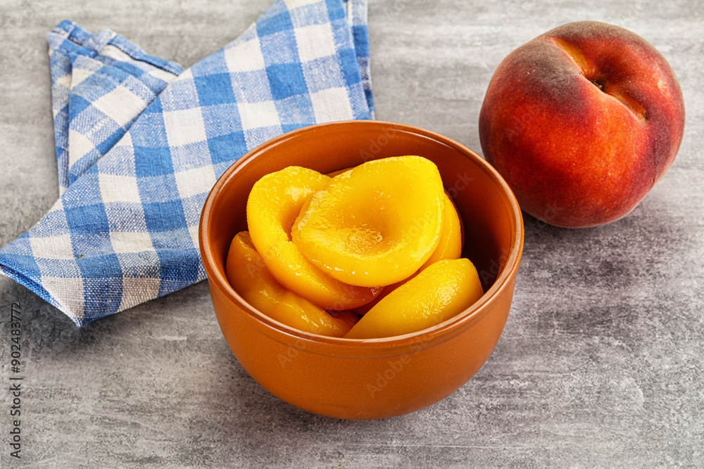 Ripe sweet and juicy canned peach Ripe sweet and juicy canned peach