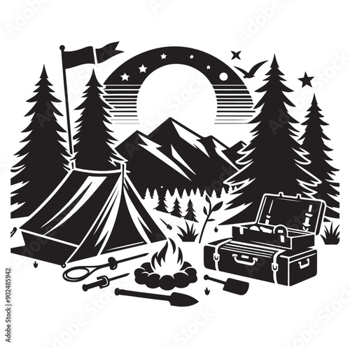 Camping set vector illustration icon