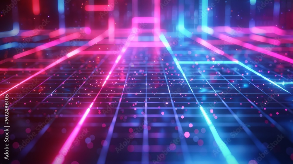 Retro background with neon colors and grid patterns Retro background with neon colors and grid patterns