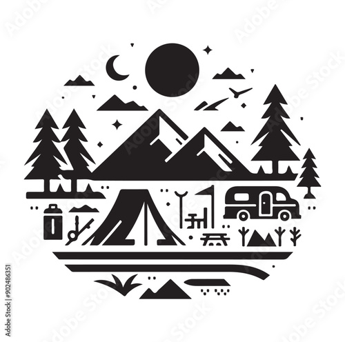 Camping set vector illustration icon