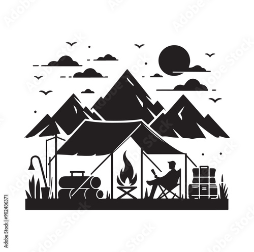 Camping set vector illustration icon