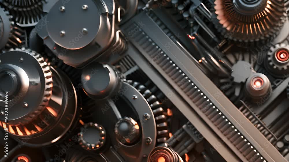Futuristic technology background featuring mechanical gears and circuits with glowing red lights, illustrative of advanced tech and innovation. Futuristic technology background featuring mechanical gears and circuits with glowing red lights, illustrative of advanced tech and innovation.