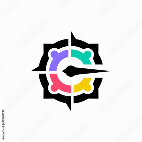 Compass People C letter Community Logo vector icon illustration	