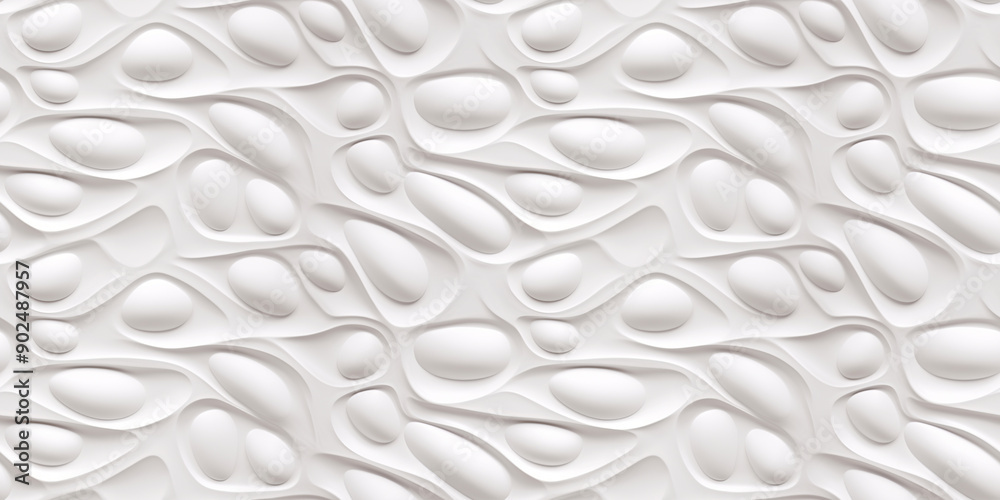Organic Shapes Background, White 3d Seamless Pattern, Soft Wavy Texture, Embossed Paint