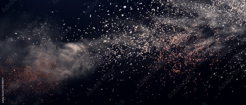 Fototapeta premium Overlay of powder particles, on black background, Generative AI