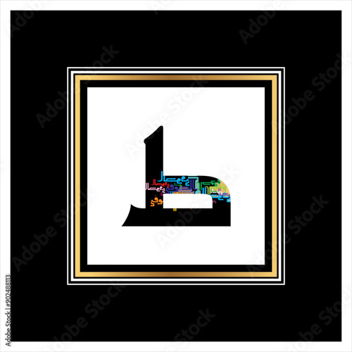 Arabic Calligraphy Alphabet letters or font in Arabic Kufi, Thuluth, Riqqa style, Stylized Multicolor Islamic calligraphy elements on multi colors on black background, 