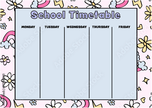 School timetable for daily and weekly planning with Boho rainbows and flowers. School schedule for elementary school, and middle school.
