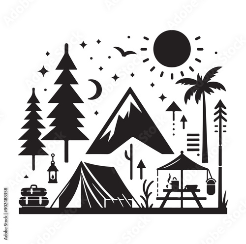 Camping set vector illustration icon