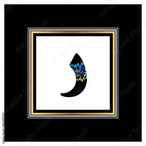 Arabic Calligraphy Alphabet letters or font in Arabic Kufi, Thuluth, Riqqa style, Stylized Multicolor Islamic calligraphy elements on multi colors on black background, 
