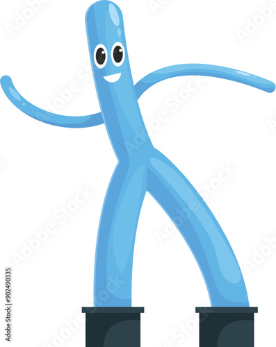 Smiling blue wacky waving inflatable tube man dancing on white background