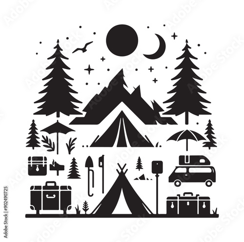 Camping set vector illustration icon