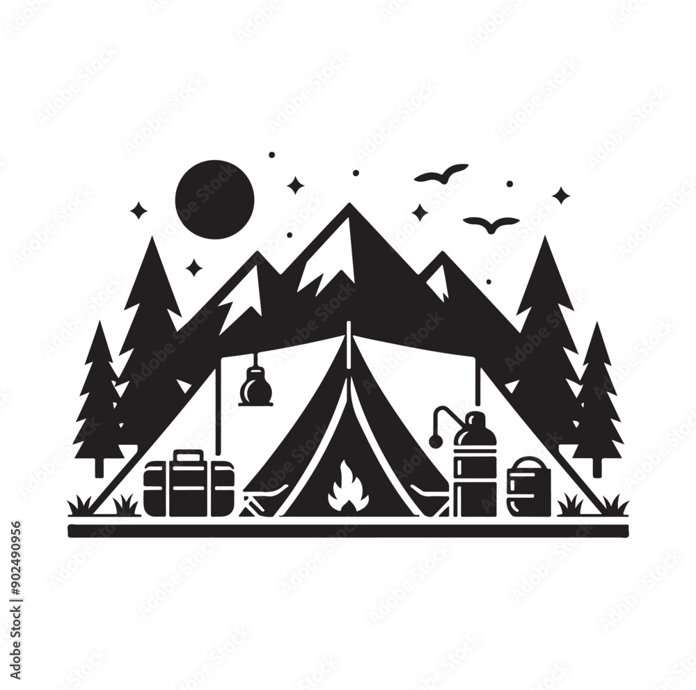 Camping set vector illustration icon Camping set vector illustration icon