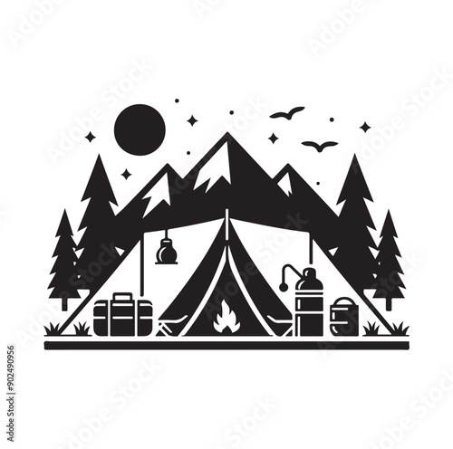 Camping set vector illustration icon