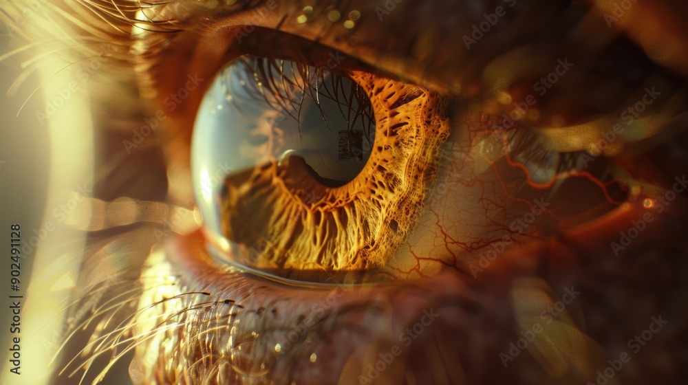 A detailed view of an eye with eyelashes and iris visible A detailed view of an eye with eyelashes and iris visible