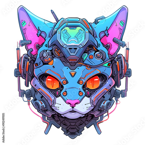 Russian Blue Cat head mechanical cyborg sticker  photo