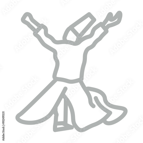 sufi whirling dervish Vector Line Grey Icon Design