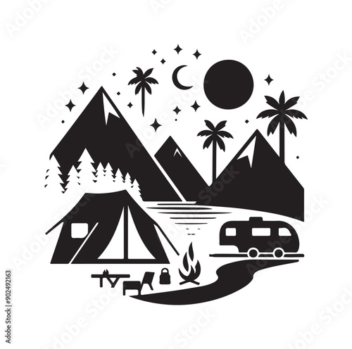 Camping set vector illustration icon