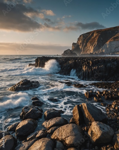 coast with rocky shore backgroundvertical background vertical shot photo