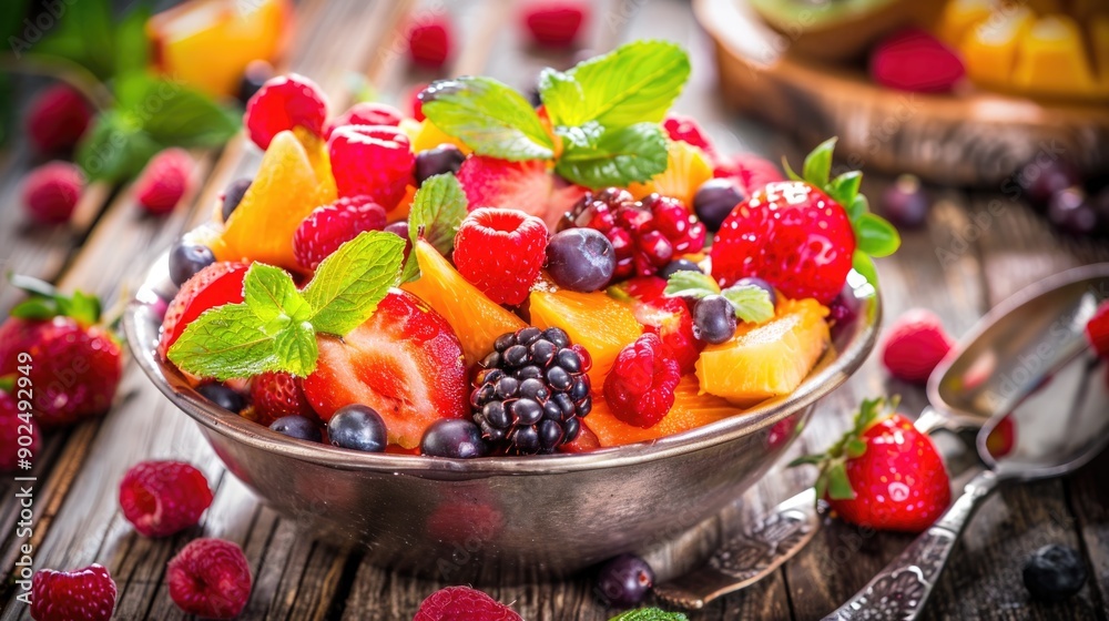 Fresh fruit salad in the bowl Fresh fruit salad in the bowl