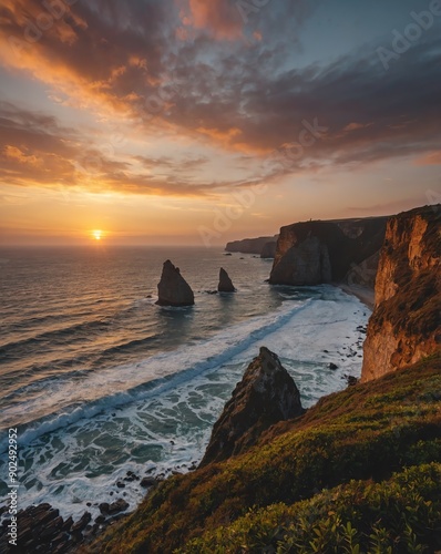 coastline with high cliffs sunset backgroundvertical background vertical shot photo