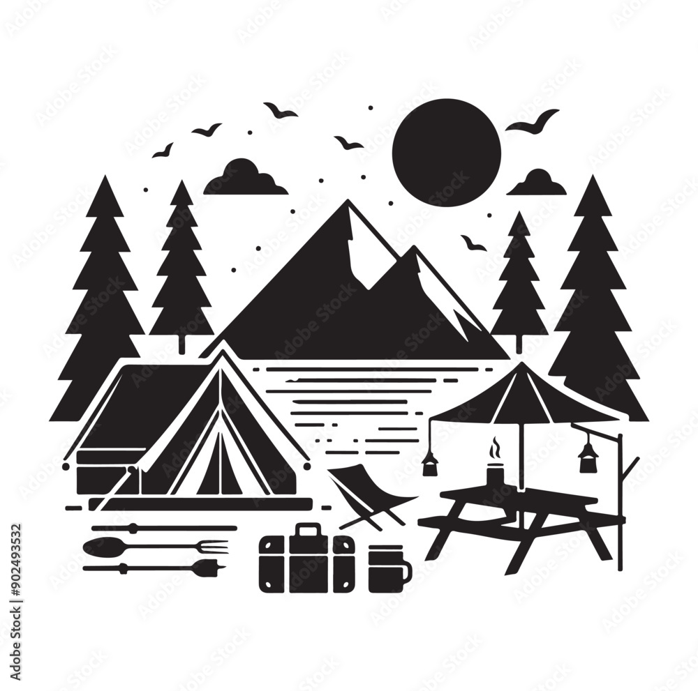 Obraz premium Camping set vector illustration icon