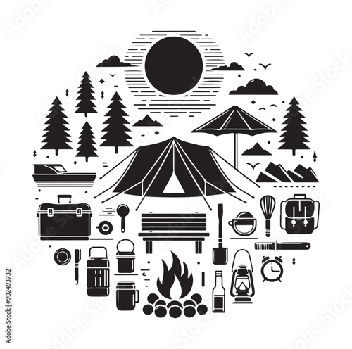 Camping set vector illustration icon
