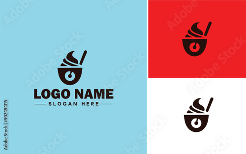 Frozen yogurt shop icon Fro-yo stand Yogurt bar Frozen dessert parlor flat logo sign symbol editable vector