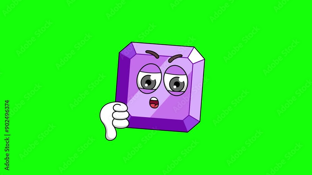 purple gemstone cartoon with thumb-down hand, emoji green screen animation purple gemstone cartoon with thumb-down hand, emoji green screen animation