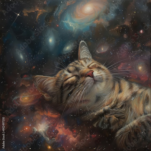 A Tabby Cat Asleep Amongst The Stars photo