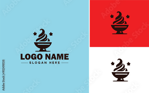 Frozen yogurt shop icon Fro-yo stand Yogurt bar Frozen dessert parlor flat logo sign symbol editable vector