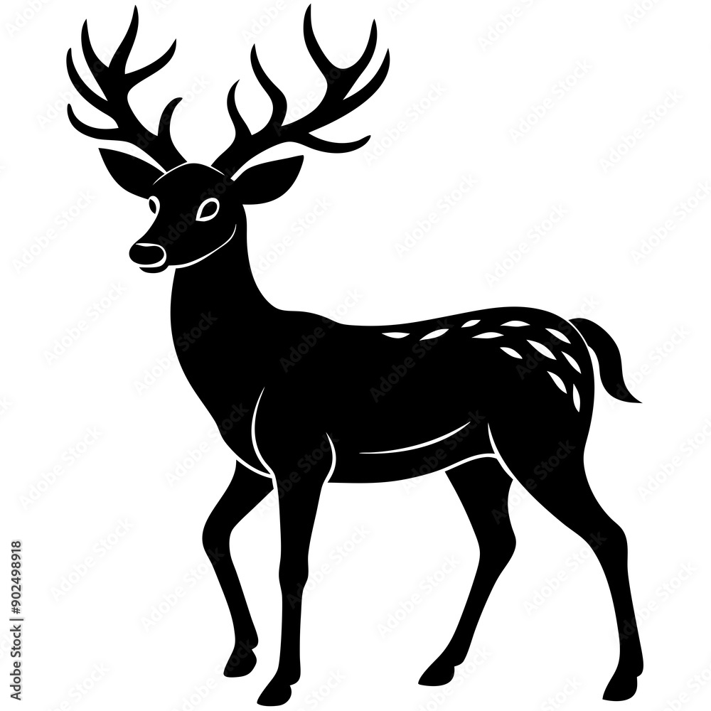 Fototapeta premium Deer silhouette vector art head with antlers illustration