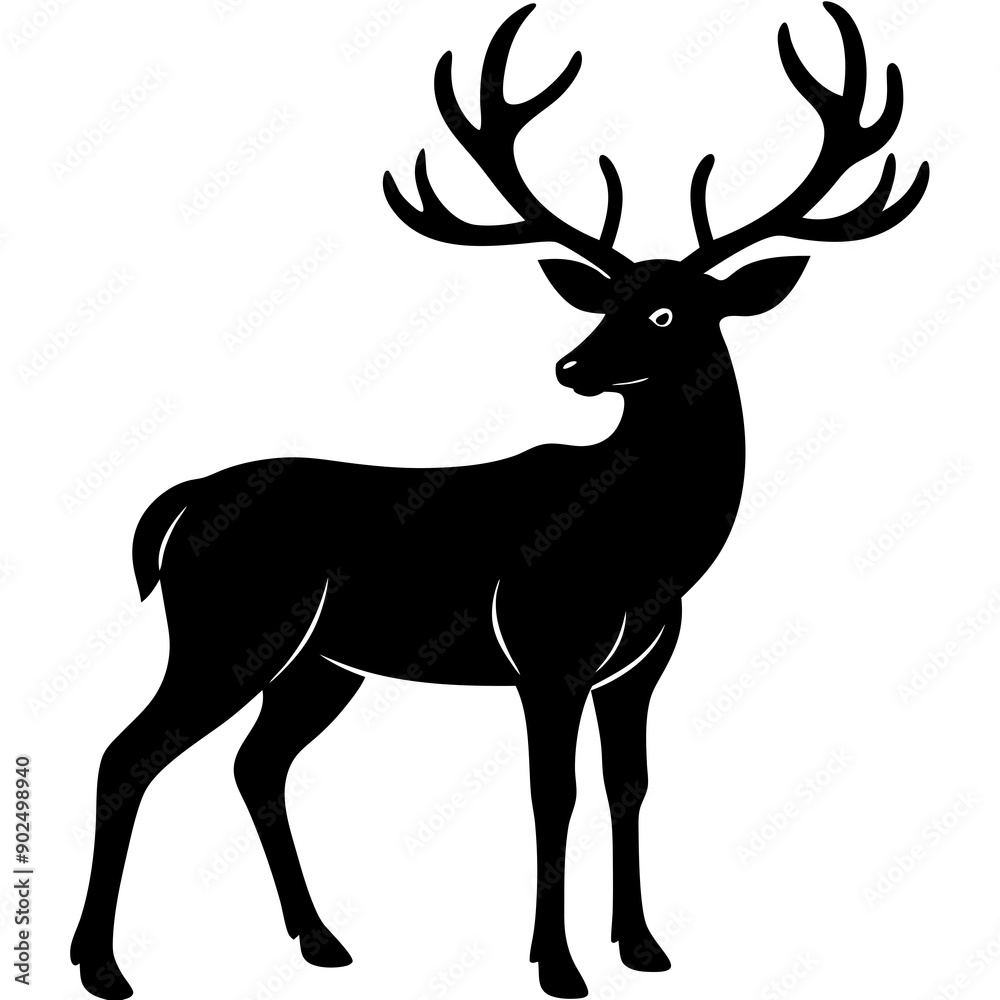 Fototapeta premium Deer silhouette vector art head with antlers illustration