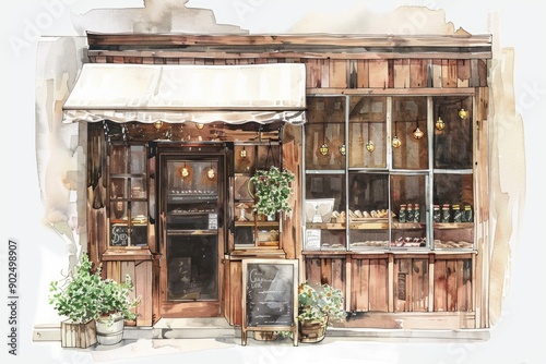 Watercolor illustration of a storefront, perfect for commercial or personal use