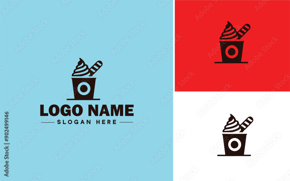 Fototapeta premium Frozen yogurt shop icon Fro-yo stand Yogurt bar Frozen dessert parlor flat logo sign symbol editable vector