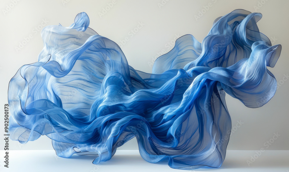 Floating Blue Fabric in Motion - Abstract Art with Flowing Translucent Textiles, Dreamy Fluid Movement, and Ethereal Design for Creative Inspiration and Visual Aesthetics Floating Blue Fabric in Motion - Abstract Art with Flowing Translucent Textiles, Dreamy Fluid Movement, and Ethereal Design for Creative Inspiration and Visual Aesthetics
