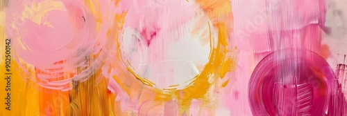 Canvastavla A captivating abstract painting featuring bold strokes and harmonious blend of pink, yellow, and white shades