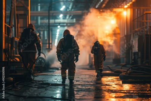 Wallpaper Mural Firefighters Handling Emergency in Industrial Facility Torontodigital.ca