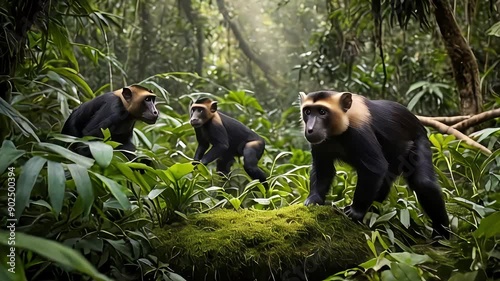 Rainforest Mammals Animation. Dynamic Scenes of Monkeys Leaping, Jaguars Prowling, and Tapirs Foraging. Explore the Action-Packed Life of Rainforest Mammals in Motion. photo