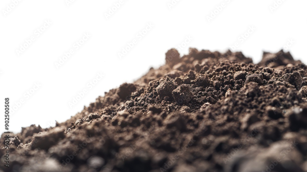Close-up of Dark Brown Soil Against White Background Close-up of Dark Brown Soil Against White Background
