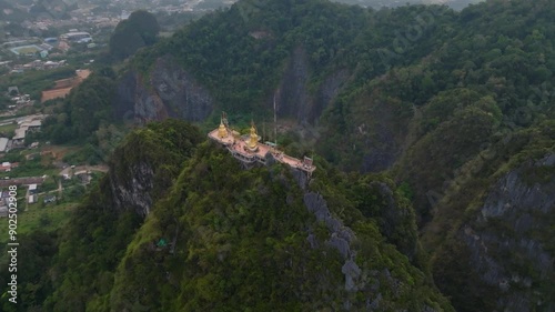 4K aerial drone footage of Wat Tham Suea in Krabi, Thailand, Asia, Tiger Cave Temple, Buddha statue photo