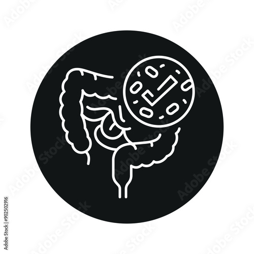 Healthy gut microbiome line black icon. Intestine microbiota. Sign for web page, mobile app, button, logo. Vector isolated button.