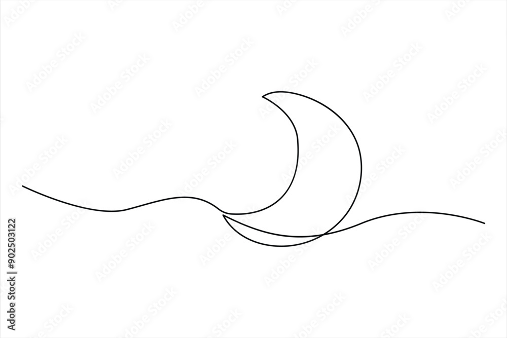 Continuous one line drawing of moon icon. Crescent moon for Ramadan isolated on white background outline vector art illustration Continuous one line drawing of moon icon. Crescent moon for Ramadan isolated on white background outline vector art illustration