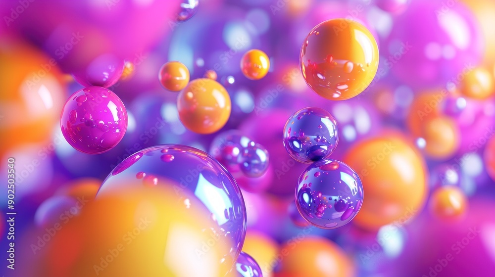 Abstract 3D Render of Floating Spheres with Iridescent Surfaces