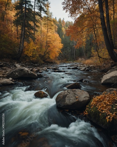 river flowing through autumn in forest backgroundverti backgroundvertical background vertical shot photo