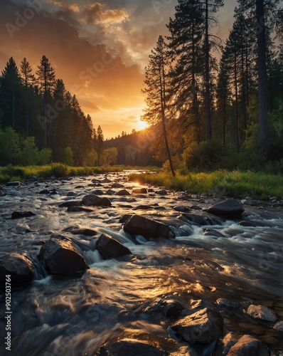 river flowing through sunset in forest backgroundverti backgroundvertical background vertical shot photo