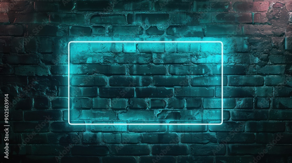 Glowing Neon Sign Frame on a Brick Wall Glowing Neon Sign Frame on a Brick Wall