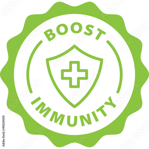 green boost immunity outline icon round rounded circle badge stamp label isolated on transparent background