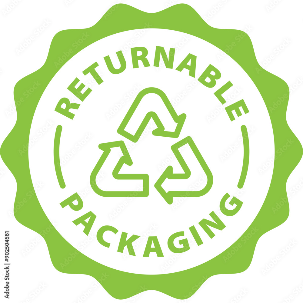 green returnable packaging outline icon round rounded circle badge stamp label isolated on transparent background green returnable packaging outline icon round rounded circle badge stamp label isolated on transparent background