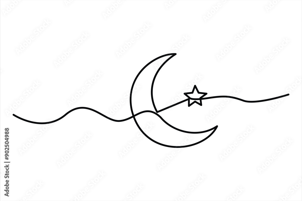 Continuous one line drawing of moon icon. Crescent moon for Ramadan isolated on white background outline vector art illustration Continuous one line drawing of moon icon. Crescent moon for Ramadan isolated on white background outline vector art illustration
