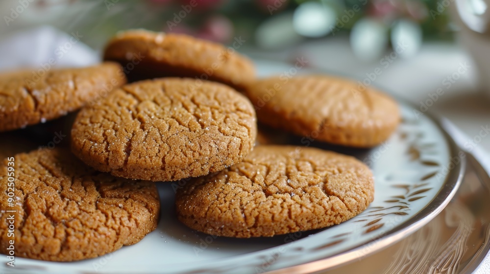 Gingersnap cookies on a plate, close-up, selective focus Gingersnap cookies on a plate, close-up, selective focus